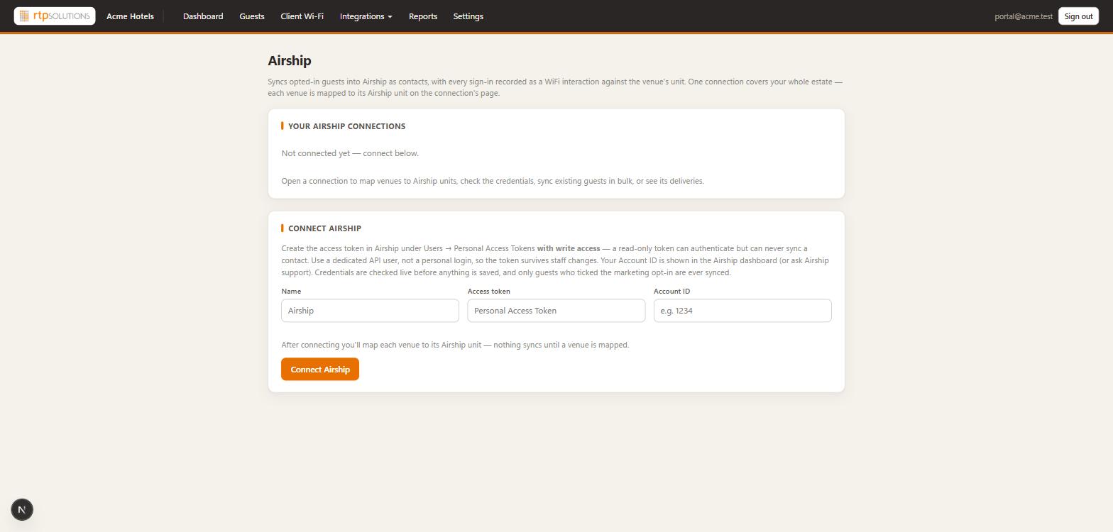 Connecting Airship to RTP Guest WiFi from the customer portal