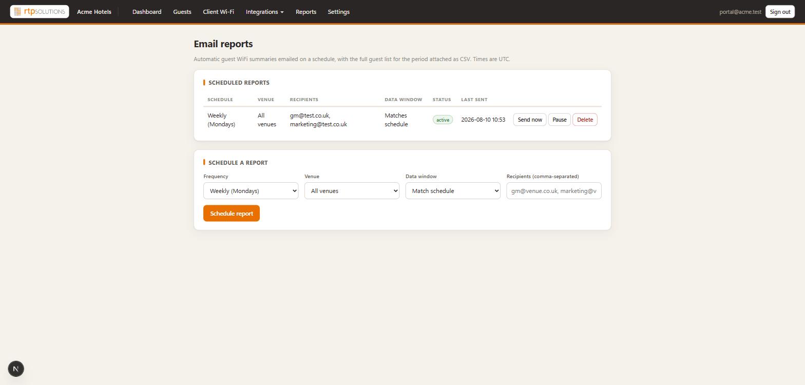 Scheduled email reports configuration in the customer portal