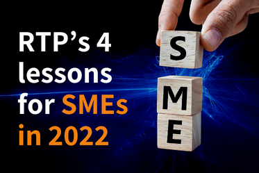 Image of three jenga blocks spelling out SME. Text next to it says RTP's 4 lessons for SME's in 2022 to help with It management